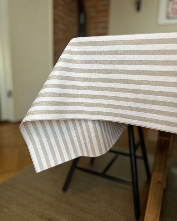 Avtorkningsbar duk på metervara - Randig - Beige/vit - Pagunette