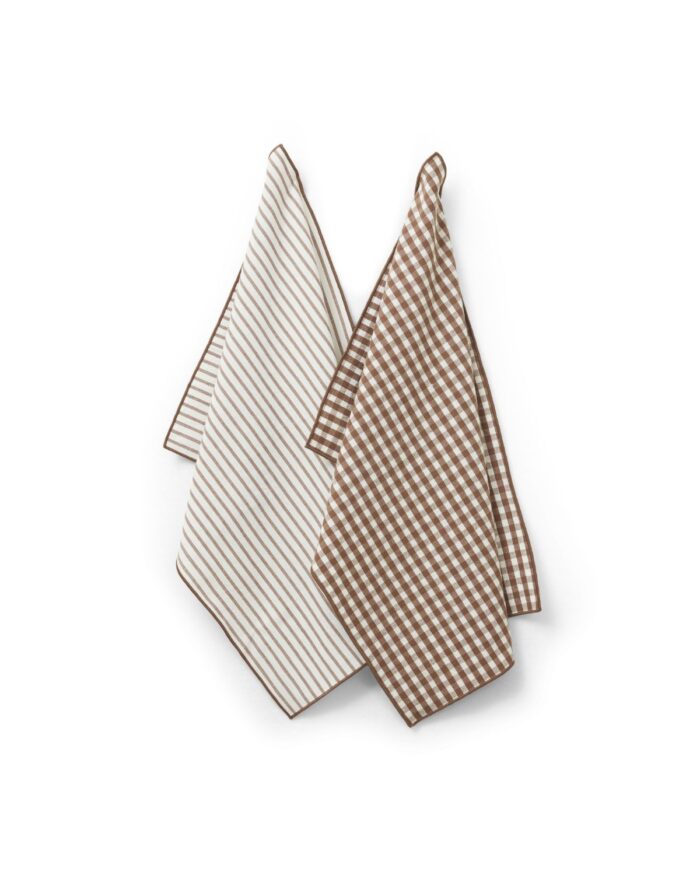 Kökshanddukar 2-pack - Brun_offwhite - Tazza från Jakobsdals - Randiga & rutiga handdukar