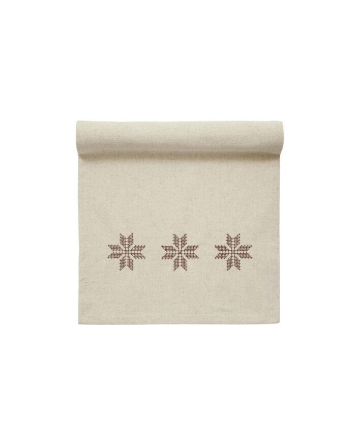 Julig bordslöpare i linne 35x120cm - Röd - Neve från Jakobsdals - Snöflingor