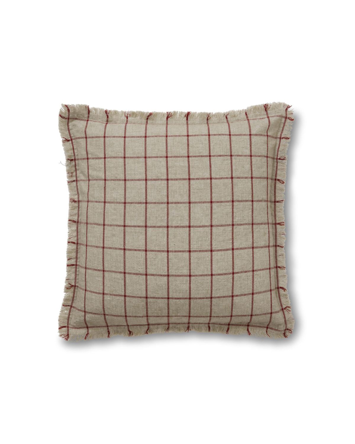 Rutigt kuddfodral i linneblandning 50x50cm - Röd_beige - Checks från Jakobsdals